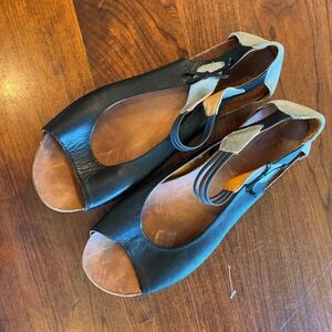 Spring‎ Step Leather Peep Toe Sandals Colorblock Aside Ballet Flat Cork 41